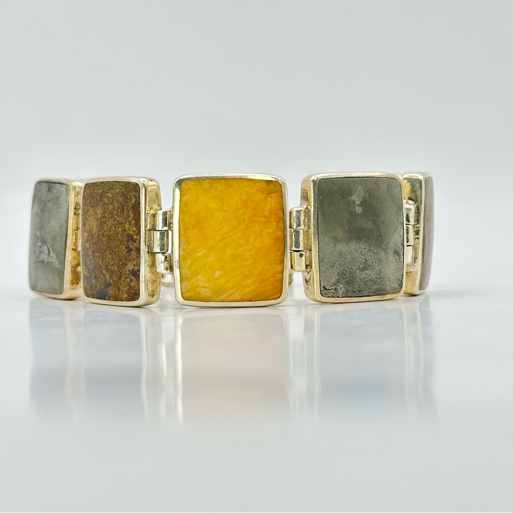 Silpada Retired B0999 Bracelet Sterling Silver Pyrite, Bronzite, Yellow Jasper